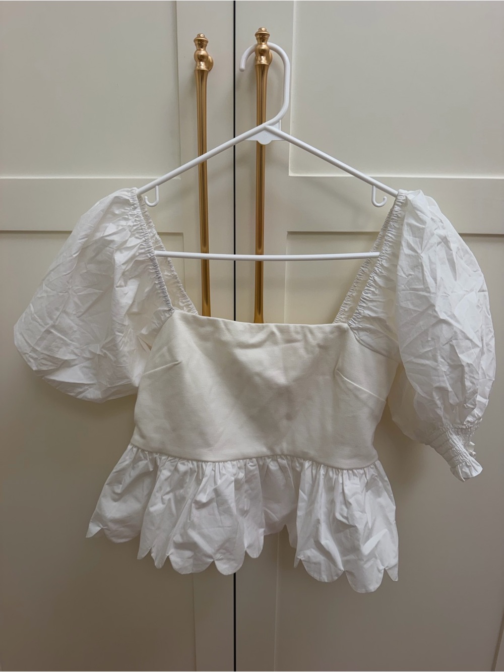 English Factory White Puff Sleeve Peplum Blouse